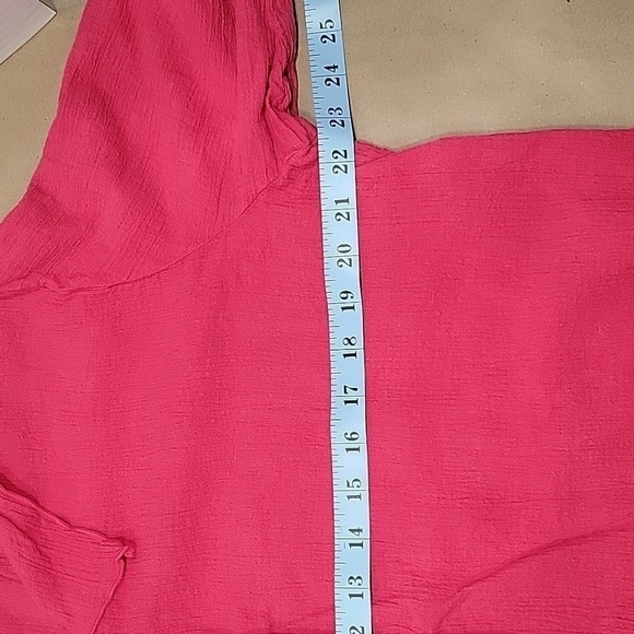 J. Jill Size L Linen Blend Bright Pink Button Down Short Sleeve Blouse, EUC - Picture 9 of 11